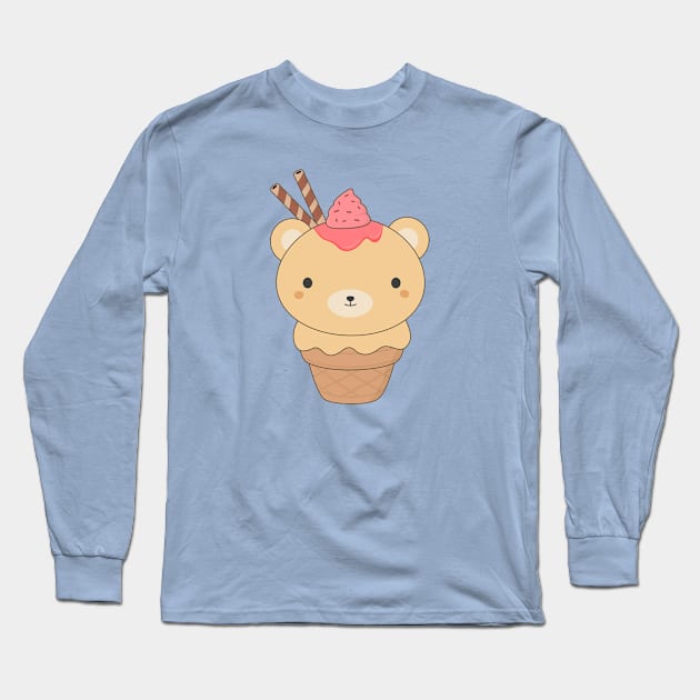 Kawaii Cute Ice Cream Bear T-Shirt Long Sleeve T-Shirt by happinessinatee